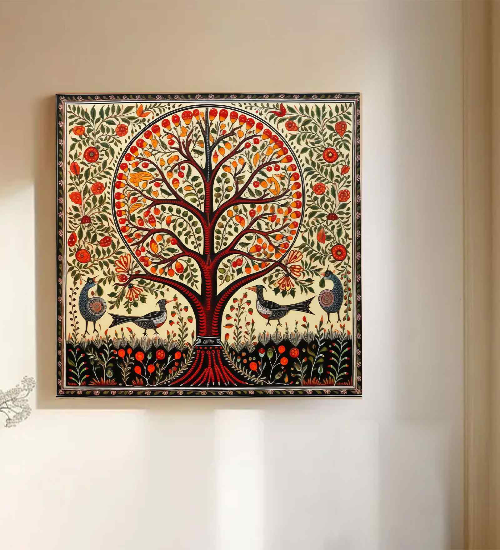 (1Pc) Multicolour Canvas Madhubani Art Wall Art