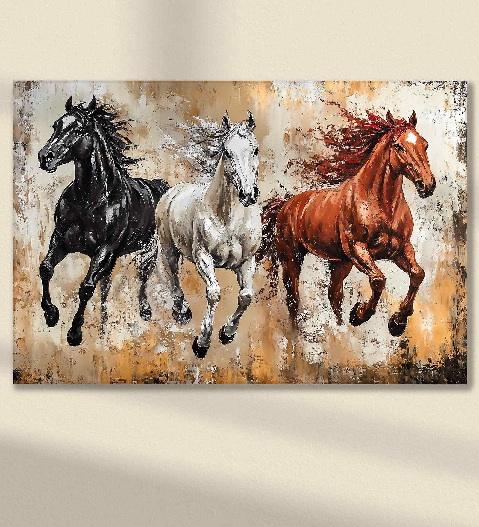 (1Pc) Multicolour Canvas Running Horses Wall Art