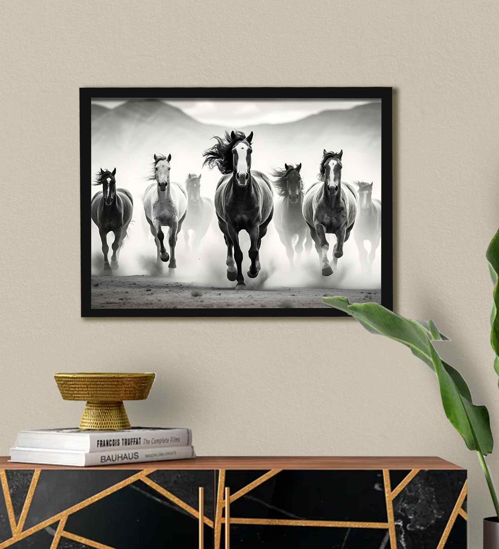 (1Pc) Multicolour Fibre Running Horses Wall Art