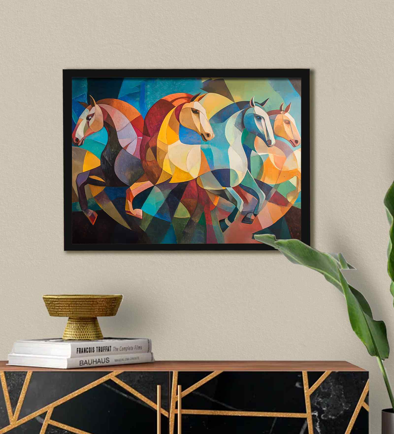 (1Pc) Multicolour Fibre Running Horses Wall Art