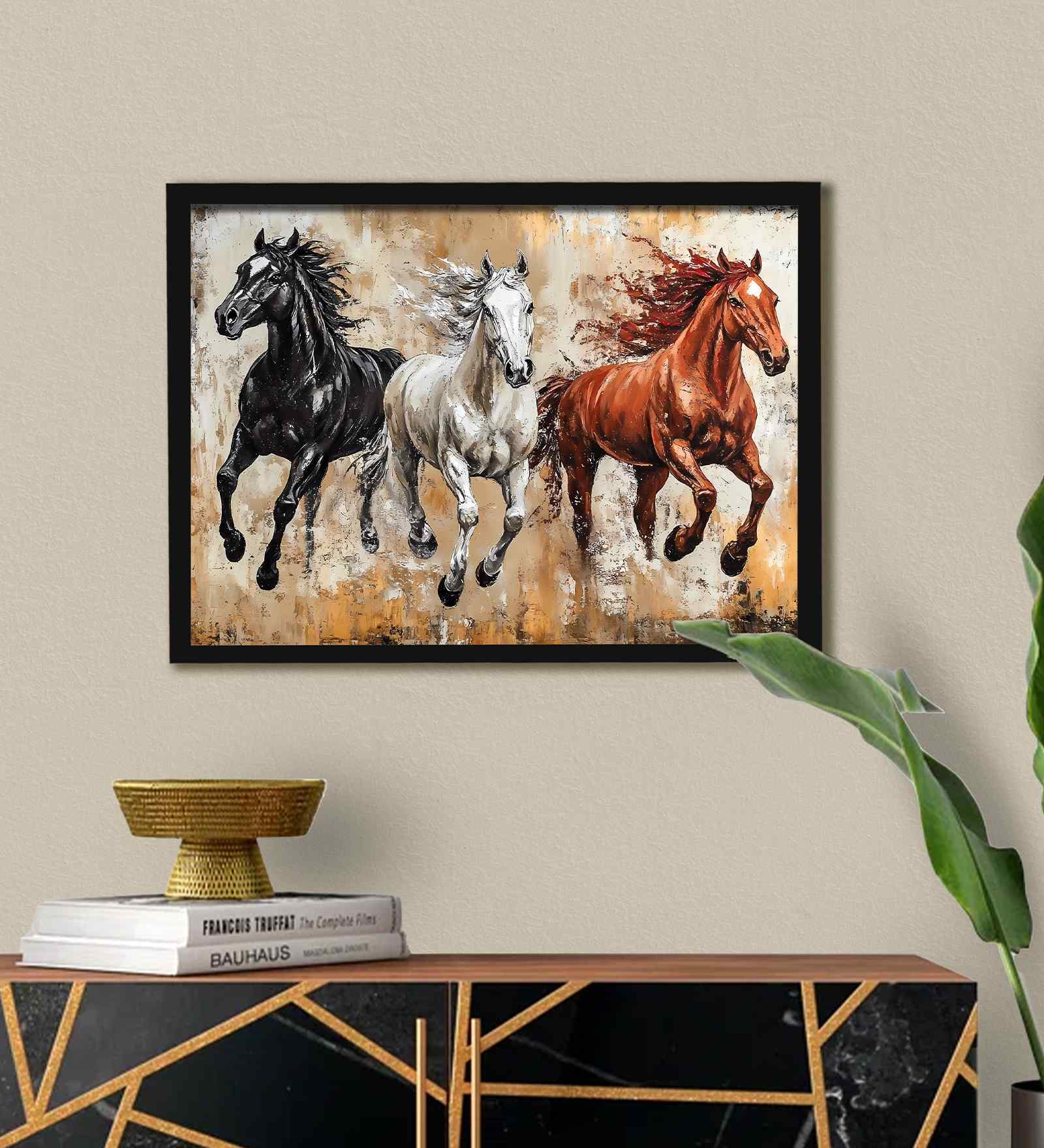 (1Pc) Multicolour Fibre Running Horses Wall Art