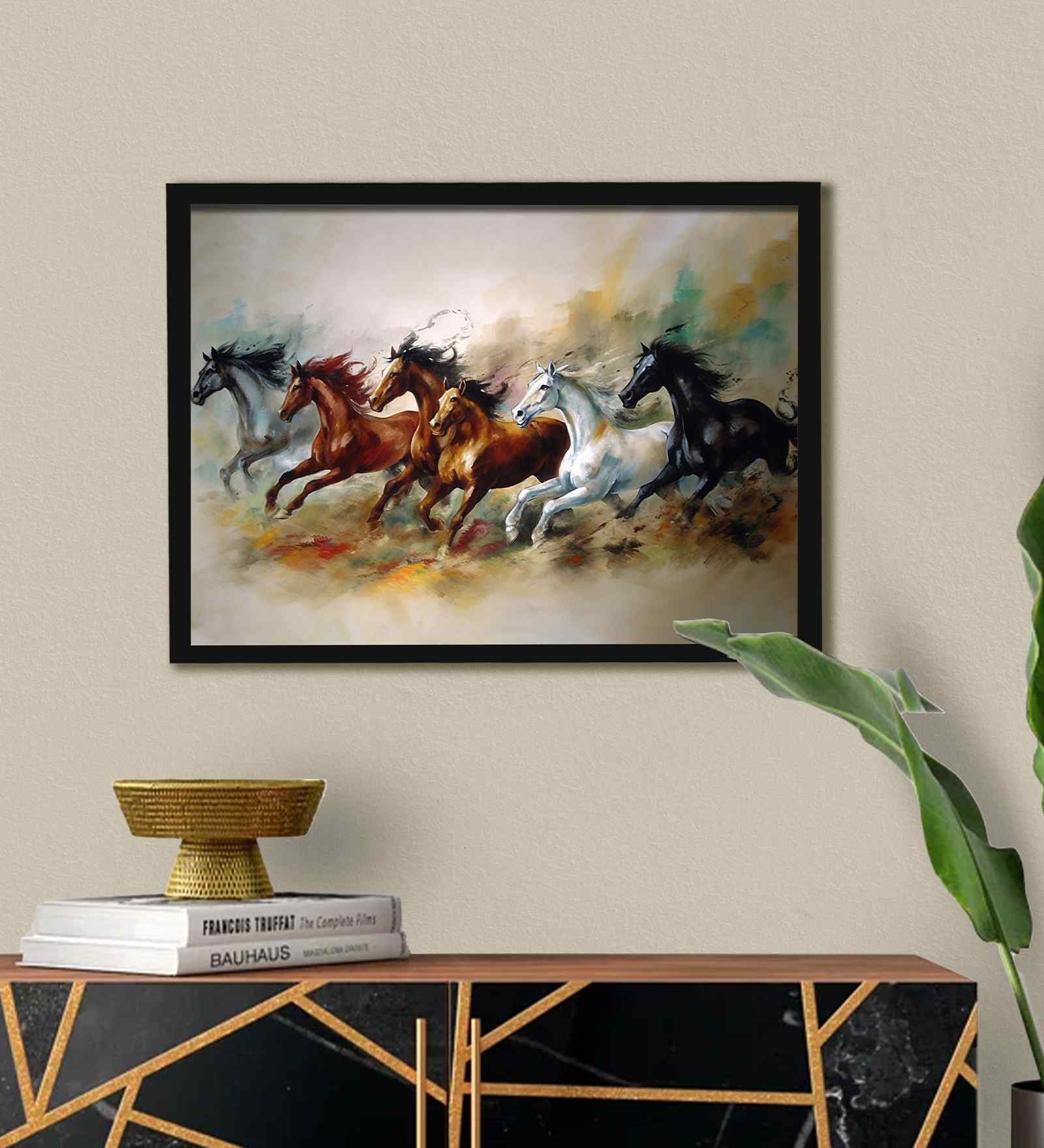 (1Pc) Multicolour Fibre Running Horses Wall Art