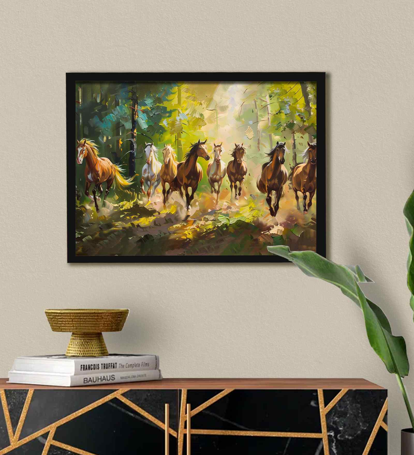 (1Pc) Multicolour Fibre Running Horses Wall Art