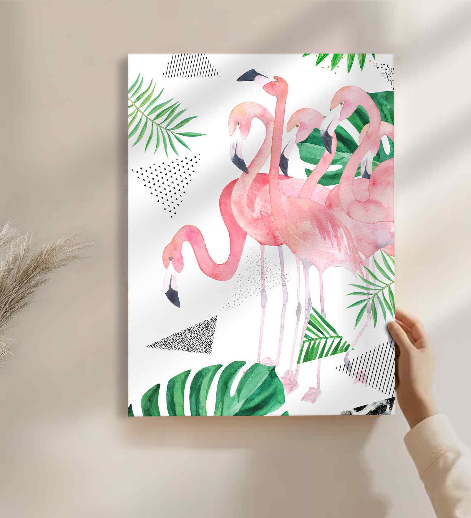 (1Pc) White Canvas Beautiful Flamingo Wall Art