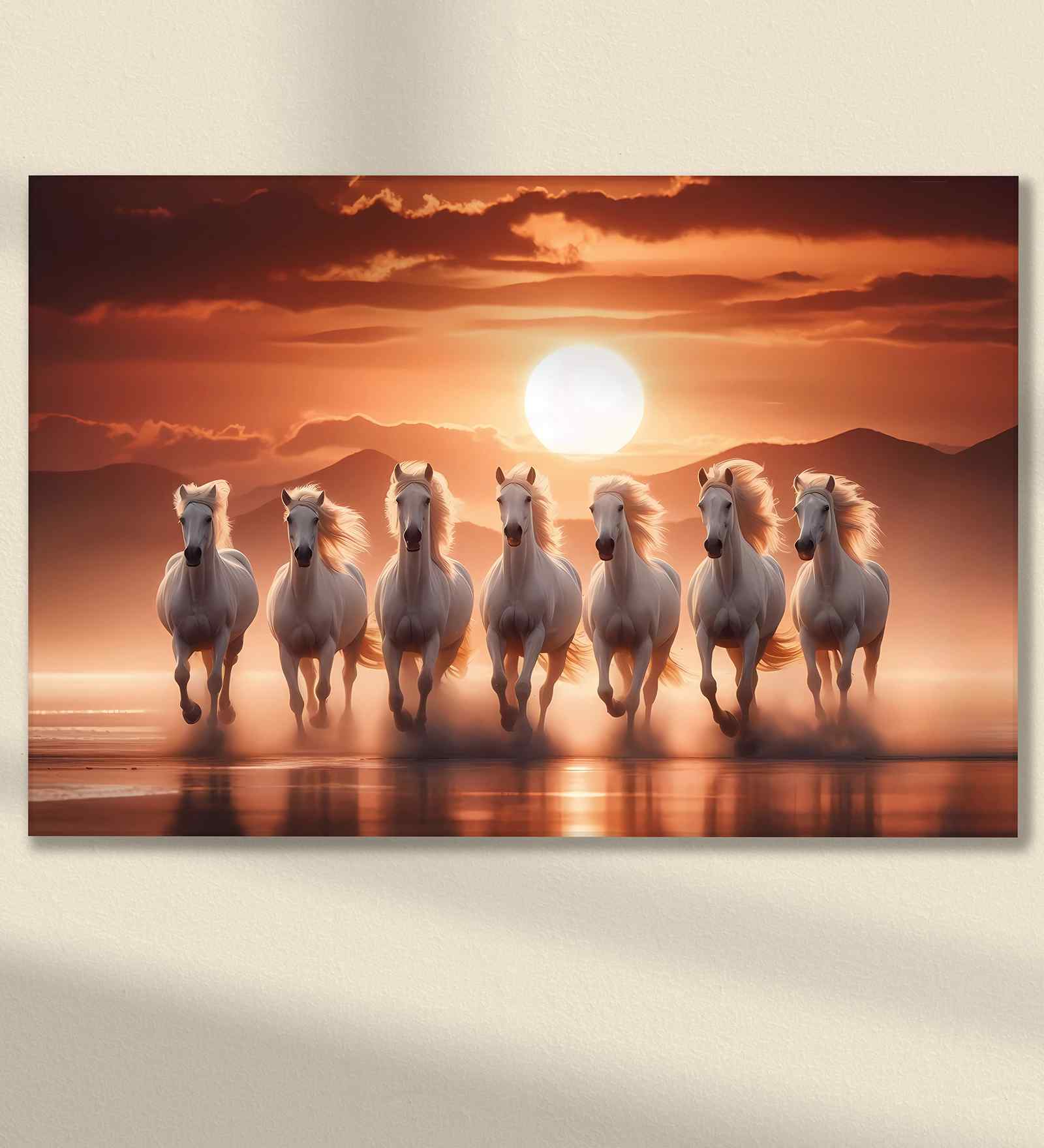 (1Pc) White Canvas Running Horses Wall Art