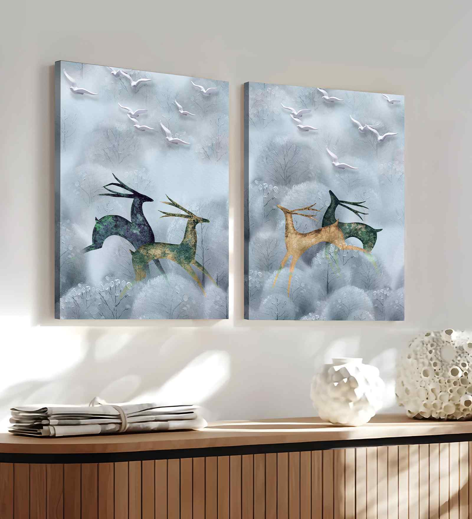 (1Pc) White Canvas Stretched Animal Wall Art
