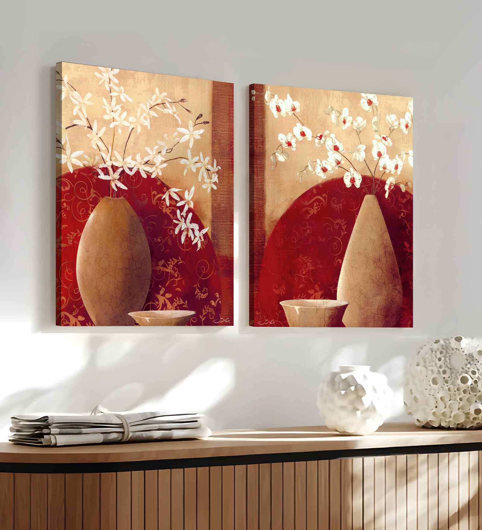 (1Pc) White Canvas Stretched Floral Wall Art