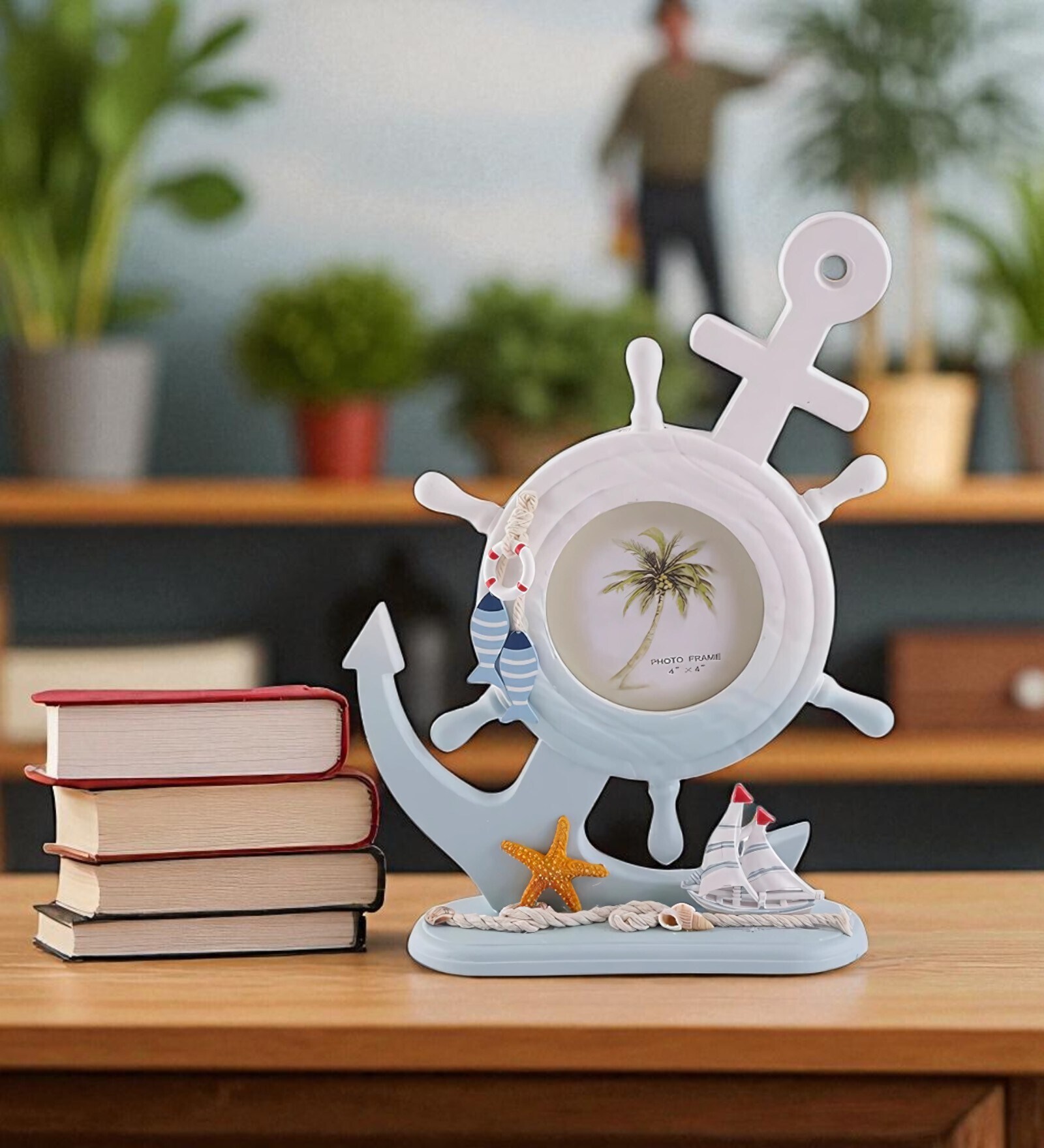 (1Pc) White Wooden Silly Anchor Photo Frame