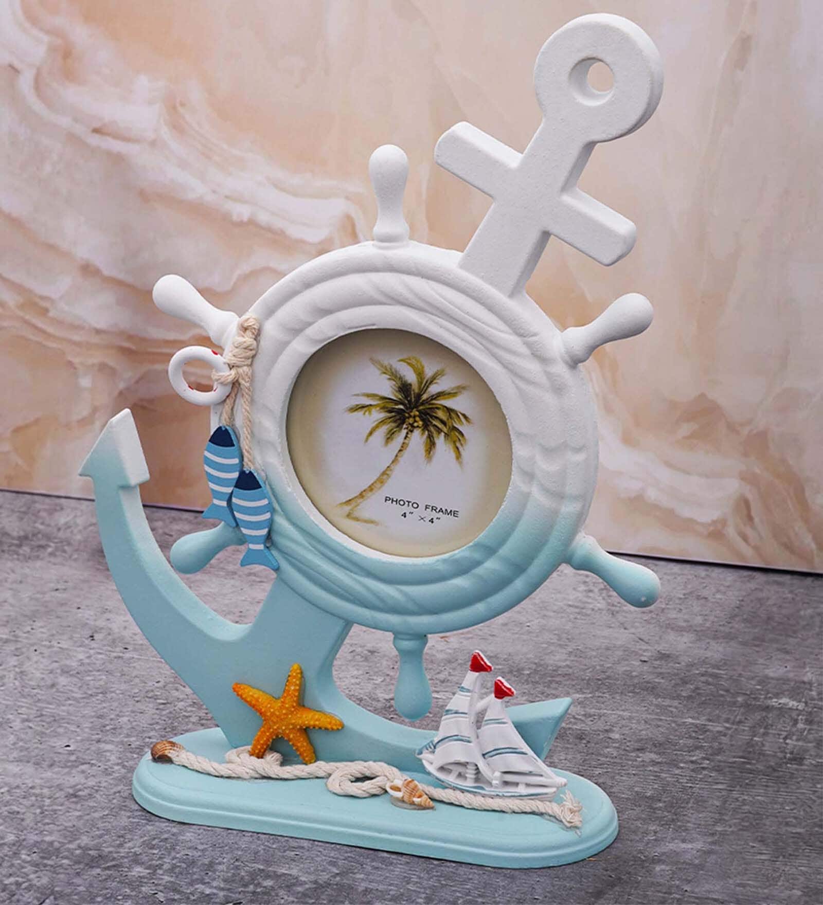 (1Pc) White Wooden Silly Anchor Photo Frame