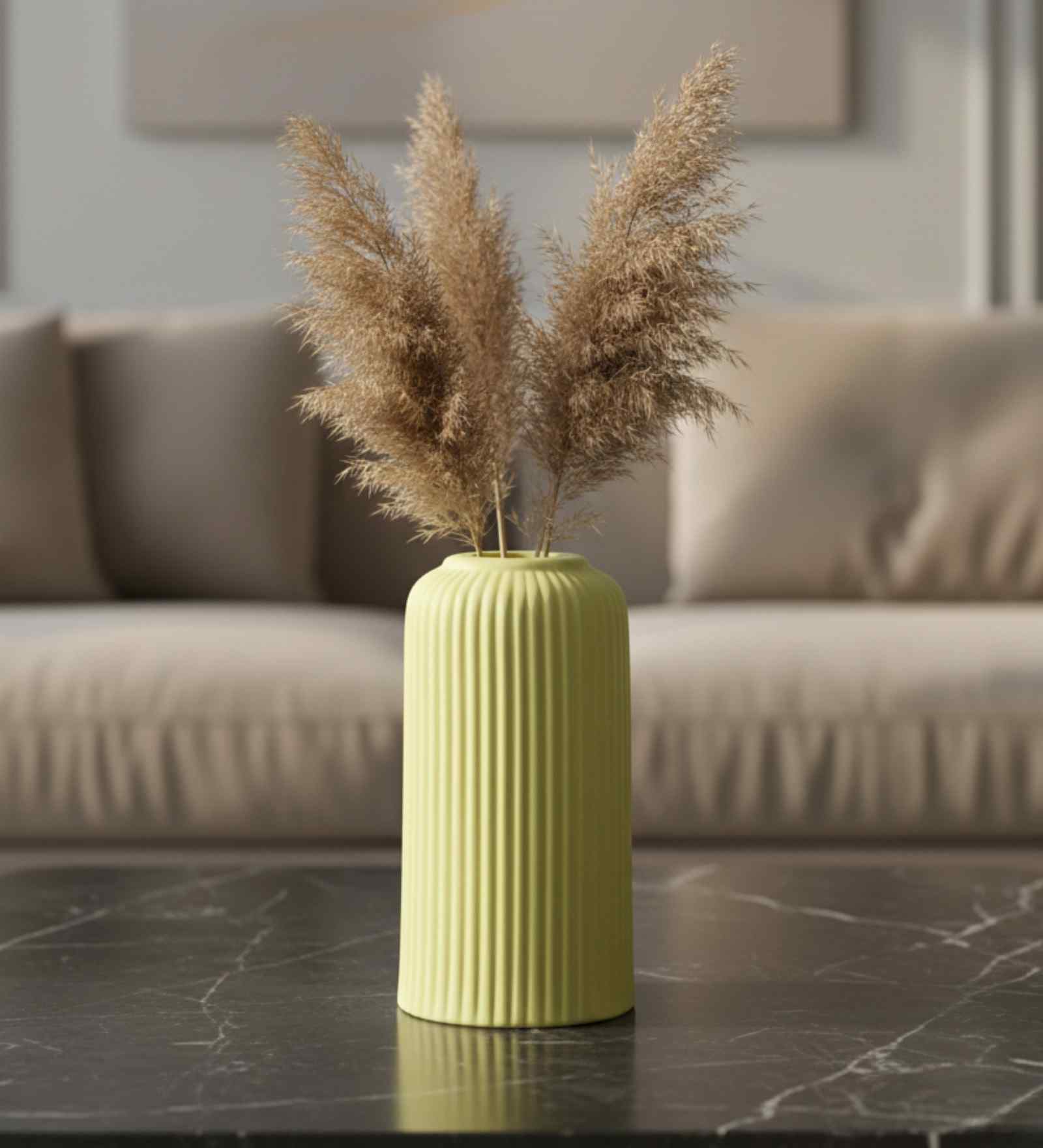 (1Pc) Yellow Ceramic  Ribbed Design Matt Finished 6 Inch  Table Vase