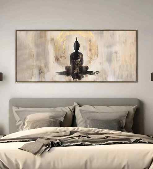 (1Pc) Beige Canvas Framed Buddha Wall Art