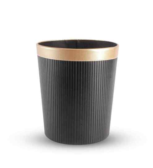 (1Pc) Black Faux Leather Open Top Office and Home Dustbin