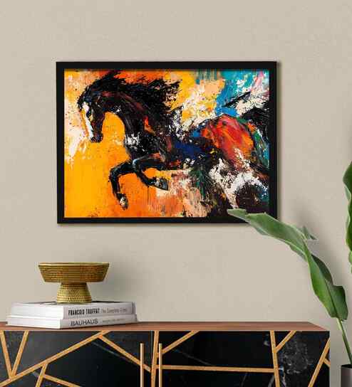 (1Pc) Black Fibre Running Horses Wall Art
