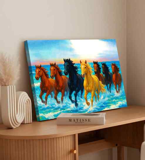 (1Pc) Blue Canvas Running Horses Wall Art