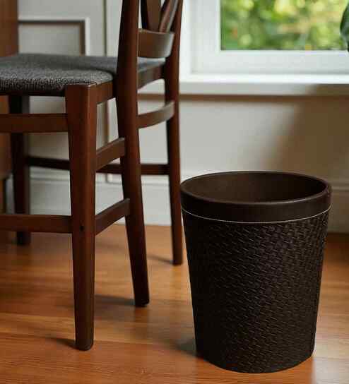 (1Pc) Brown Faux Leather Open Top Office and Home Dustbin