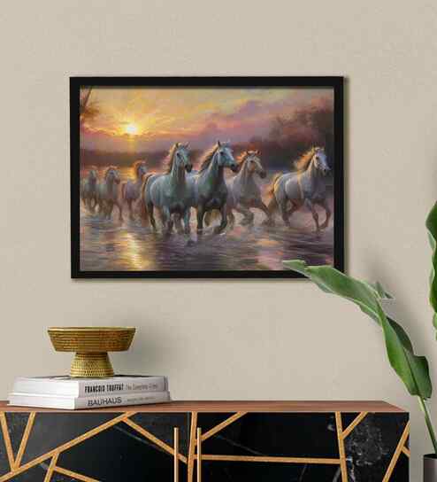 (1Pc) Brown Fibre Running Horses Wall Art