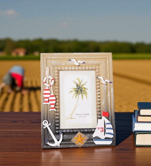 (1Pc) Brown Glass Coastal Charm Frame