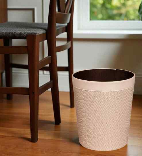 (1Pc) Cream Faux Leather Open Top Office and Home Dustbin