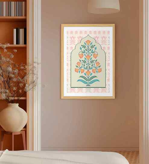 (1Pc) Cream Fibre Jaipur Floral Wall Art
