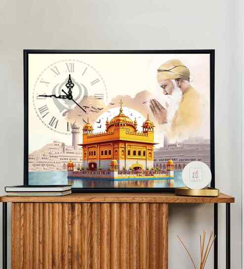 (1Pc) Gold Canvas Beautiful Abstract Wall Art with Clock