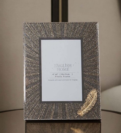 (1Pc) Gold Glass Golden Feather Photo Frame