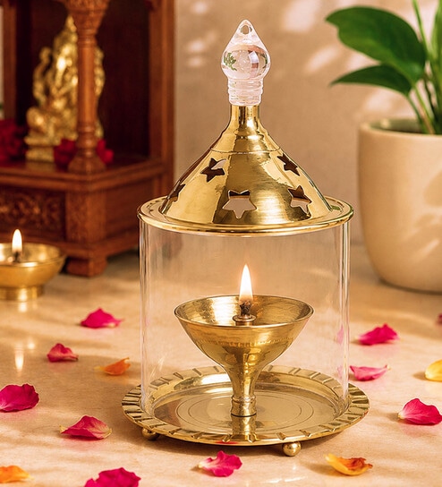 (1Pc) Gold Metal Akhand Jyot Diya