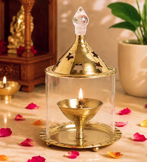 (1Pc) Gold Metal Akhand Jyot Diya