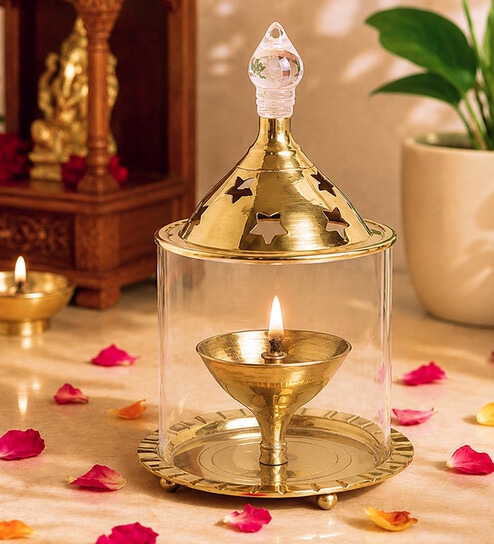 (1Pc) Gold Metal Akhand Jyot Diya