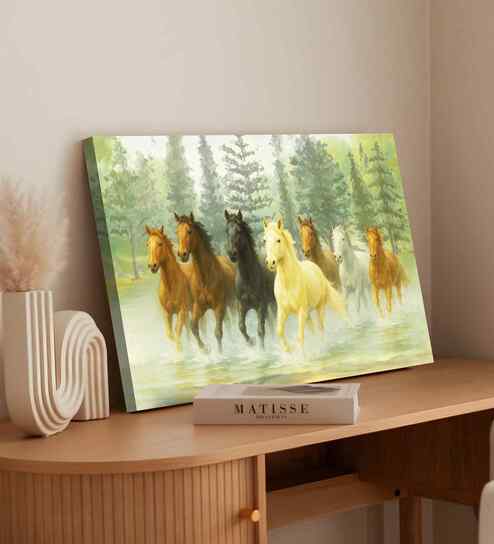 (1Pc) Green Canvas Running Horses Wall Art