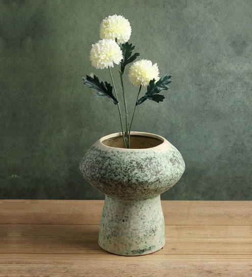 (1Pc) Green Ceramic Vase For Table Decor