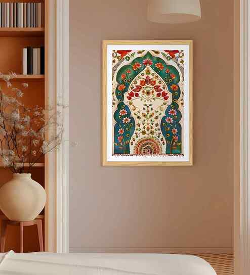 (1Pc) Green Fibre Mughal Floral Wall Art