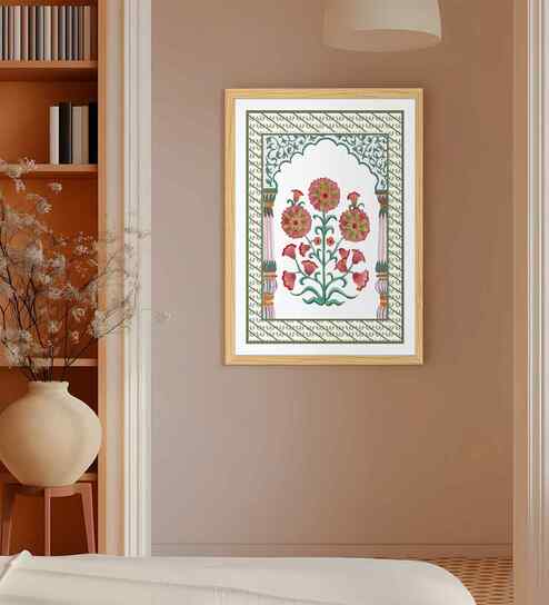 (1Pc) Green Fibre Mughal Floral Wall Art