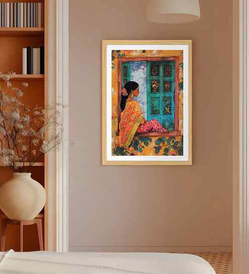 (1Pc) Green Fibre Traditional Women Wall Art