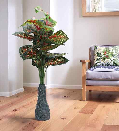 Green 3 Feet Tall Red Caladium Artificial Plant