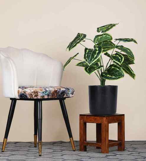 Green Money Plant-Y In Black Pot With White Stones Artificial Plant