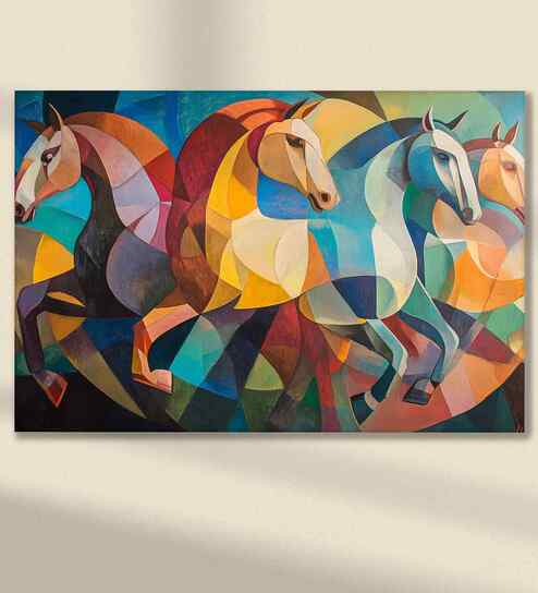 (1Pc) Multicolor Canvas Horses Feng Shui Wall Art