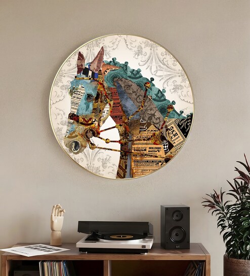 (1Pc) Multicolor Paper Round Horse Wall Art