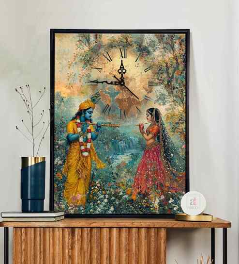 (1Pc) Multicolour Canvas Beautiful Abstract Wall Art with Clock