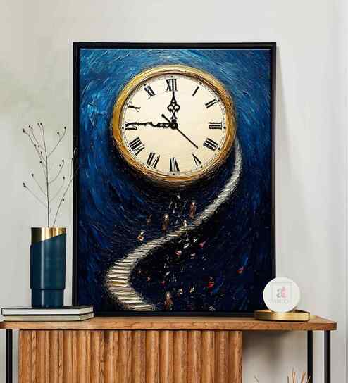 (1Pc) Multicolour Canvas Beautiful Abstract Wall Art with Clock