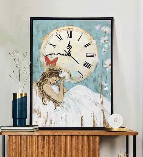 (1Pc) Multicolour Canvas Beautiful Abstract Wall Art with Clock