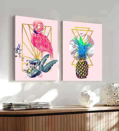 (1Pc) Multicolour Canvas Beautiful Flamingo Wall Art