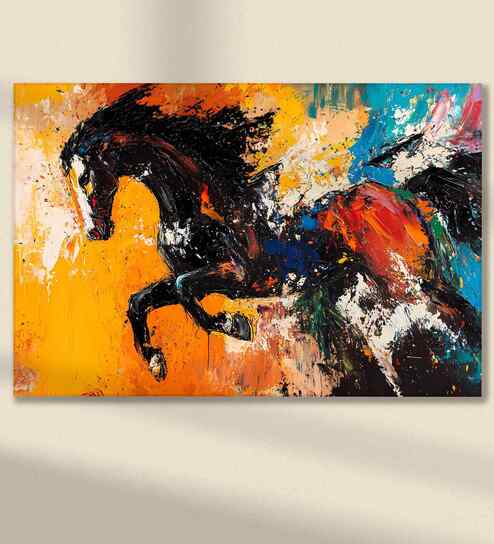 (1Pc) Multicolour Canvas Running Horses Wall Art
