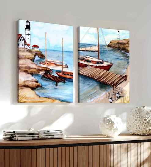 (1Pc) Multicolour Canvas Sea Port Wall Art