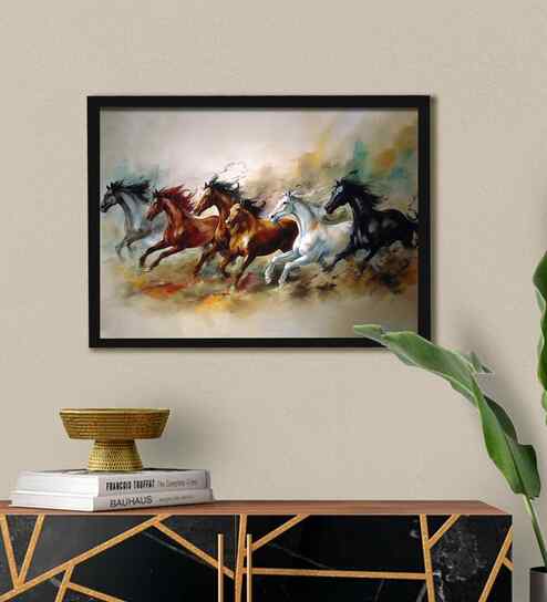 (1Pc) Multicolour Fibre Running Horses Wall Art