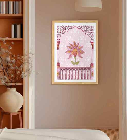 (1Pc) Pink Fibre Mughal Floral Wall Art
