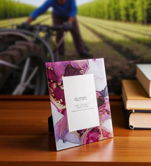 (1Pc) Pink Wooden Shades Pink Marble Glass Photo Frame