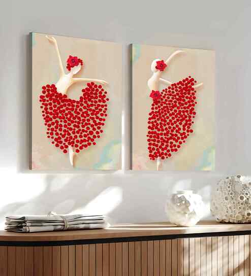 (1Pc) Red Canvas Stretched Floral Wall Art