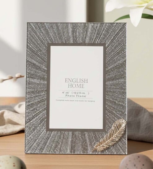 (1Pc) Silver Glass Silver Feather Photo Frame