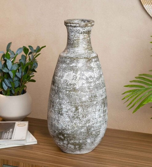 (1Pc) White & Brown Terracotta Decorative Vase For Home Decor
