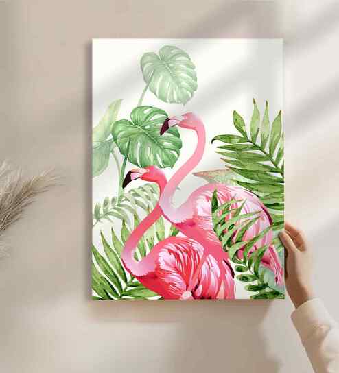 (1Pc) White Canvas Beautiful Flamingo Wall Art
